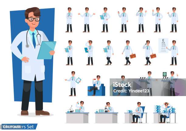 Set Of Doctor Character Design Stock Illustration - Download Image Now - Doctor, Cartoon, Dentist