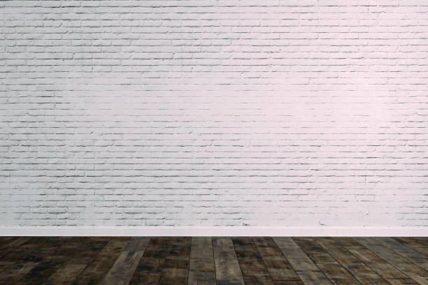 istock 3d room with white brick wall and ceiling lamp 1086205608
