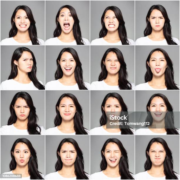 Collage With Different Emotions In Same Young Woman Stock Photo - Download Image Now