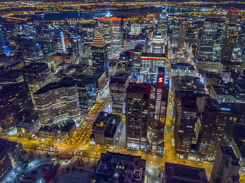 Montreal Downtown at ngiht shoot from above McGill University