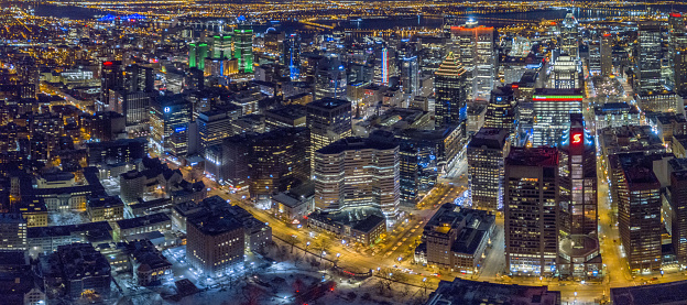 Montreal Downtown at ngiht shoot from above McGill University