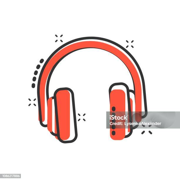 Headphone Headset Icon In Comic Style Headphones Vector Cartoon Illustration Pictogram Audio Gadget Business Concept Splash Effect Stock Illustration - Download Image Now