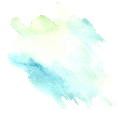 light blue and green watercolor blot isolated on white background
