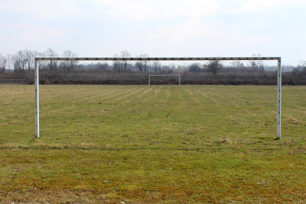 istock Metal soccer football goal posts without net 1086219574