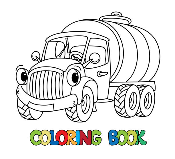 ilustrações de stock, clip art, desenhos animados e ícones de funny small milk truck or tanker with eyes. - semi skimmed milk