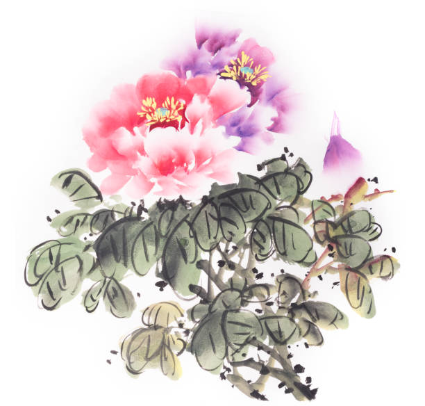 istock peony flower,Traditional chinese ink painting. 1086232296