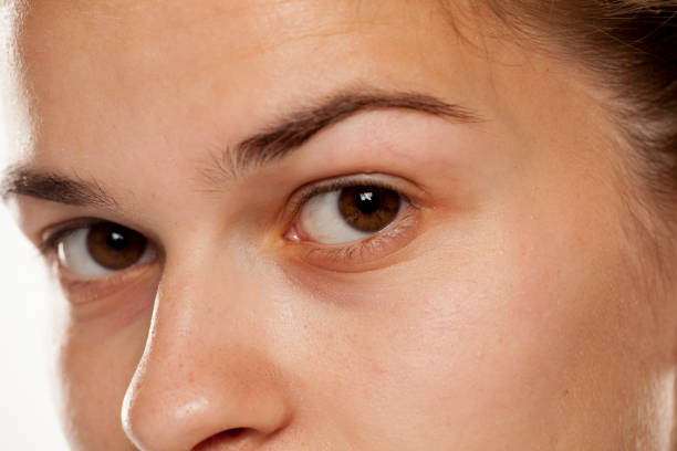 Closeup of female eyes without makeup