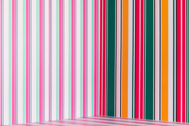 Attractive colorful stripes graphic pattern  background in mix of pink, white, green, yellow and red. Horizontal layout, large copy space creation.