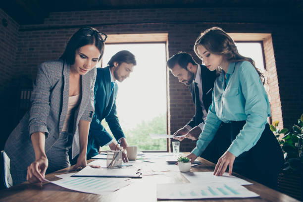 istock Low angle top view success confident concentrated focused profes 1086280520