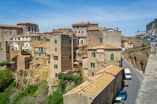 Pitigliano old town streets and historic buildings. Tuscany, Province di Grosseto, Italy.