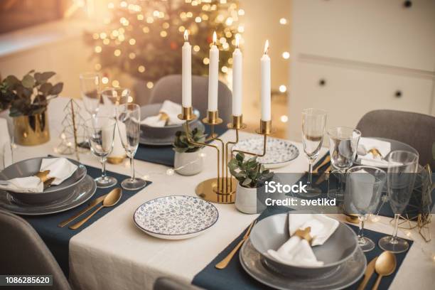 Christmas Dinner Preparation Stock Photo - Download Image Now - Christmas, Table, Place Setting