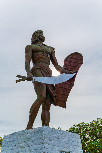 Statue of Lapu Lapu National Hero who killed Ferdinand Magellan in the battle of Mactan Island Philippines Monument build at the Mactan Shrine Mactan Island