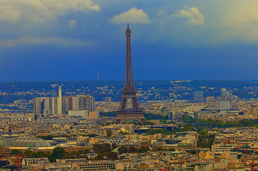 Eiffel tower from above Montmartre at dramatic Sky – Paris, France
