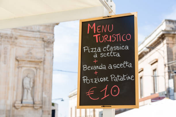 Menu for tourists on a blackboard in Apulia
