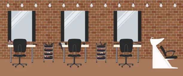 Vector illustration of Hair salon with a brick wall. Barber shop