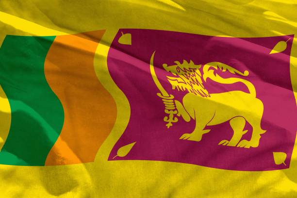 istock Waving Sri Lanka flag for using as texture or background, the flag is fluttering on the wind 1086305340