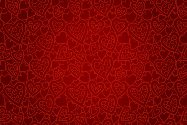 красивый красный бесшовный узор с формами сердца - декоративное искусство stock illustrations
