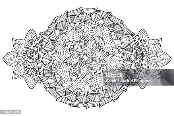 Isolated Coloring Book Art With Wreath And Flower Stock Illustration - Download Image Now - Abstract, Albumen Print, Backgrounds