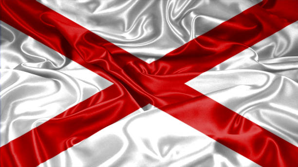 Alabama State flag on silk and satin texture with mask and displace technique