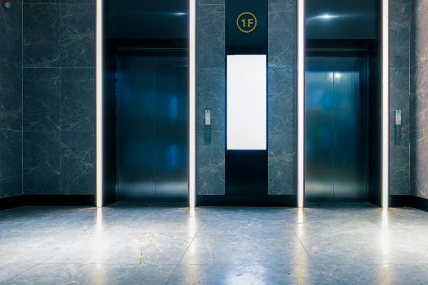 istock Upper and lower elevators in the lobby of high-rise buildings 1086311820