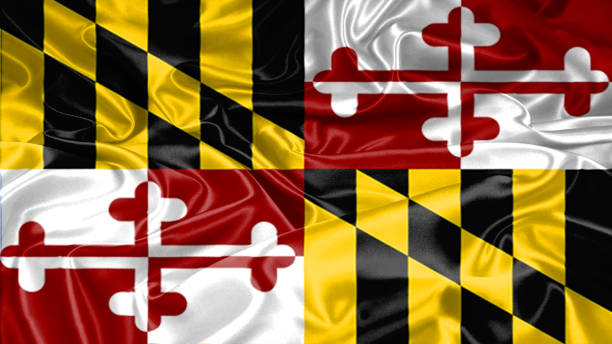 Maryland state flag on silk and satin texture with mask and displace technique