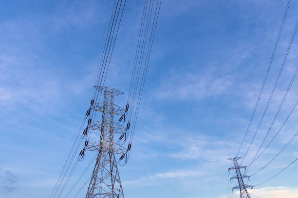 istock Electricity concept. Close up high voltage power lines station. 1086315228