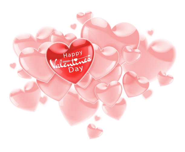 istock Happy Valentines Day.  Pink flying realistic glossy balloons  on a white background. Vector  illustration. 1086319432