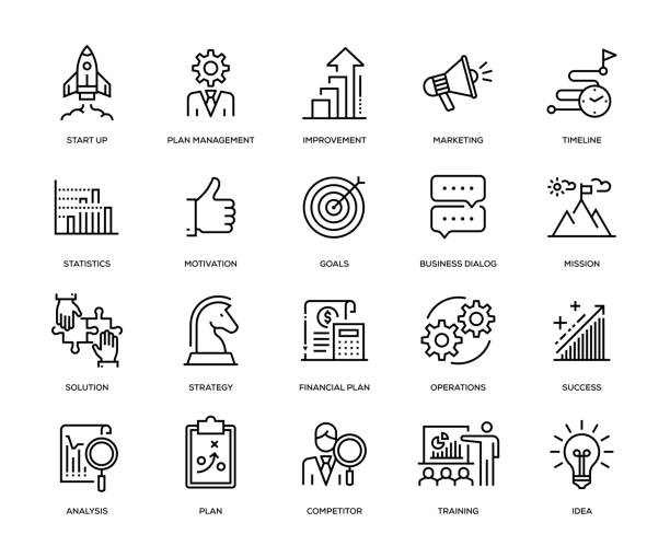 ilustrações, clipart, desenhos animados e ícones de plano de negócios conjunto de ícones - business finance data chart