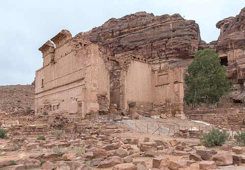 Wadi Musa, Jordan, December 06, 2018 : The Temple of Dushares - Temple of god Nabataean in Petra. Near Wadi Musa city in Jordan