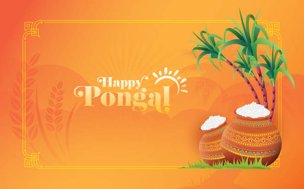 pongal festival gruß hintergrund-template-design - tamil stock-grafiken, -clipart, -cartoons und -symbole