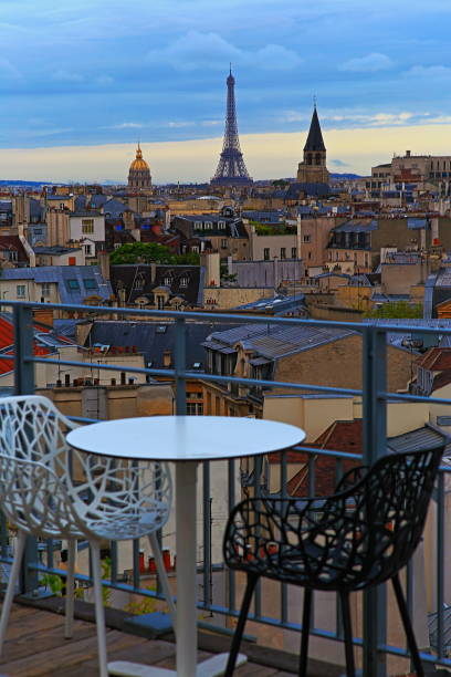 istock Romanticism: Table for two and Eiffel Tower from above at sunset – Paris, France 1086341008