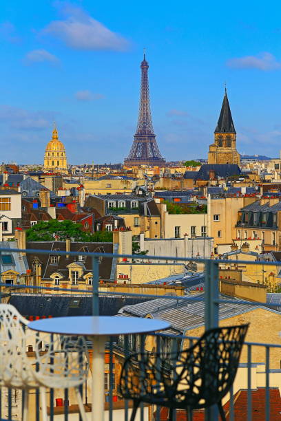 istock Romanticism: Table for two and Eiffel Tower from above at sunset – Paris, France 1086341162