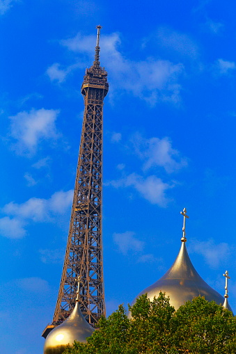 Eiffel Tower and french architecture from Les Invalides Russian Holy Trinity Cathedral – Paris, France