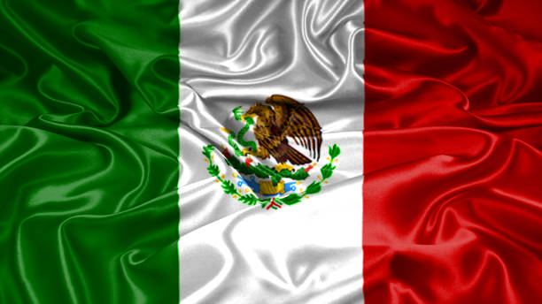 istock Mexican Mexico flag emblem seal on silk and satin texture with mask 1086350080