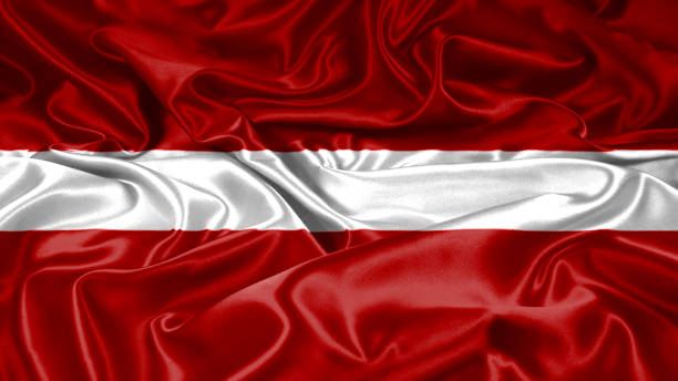 istock Latvia flag emblem seal on silk and satin texture 1086350714