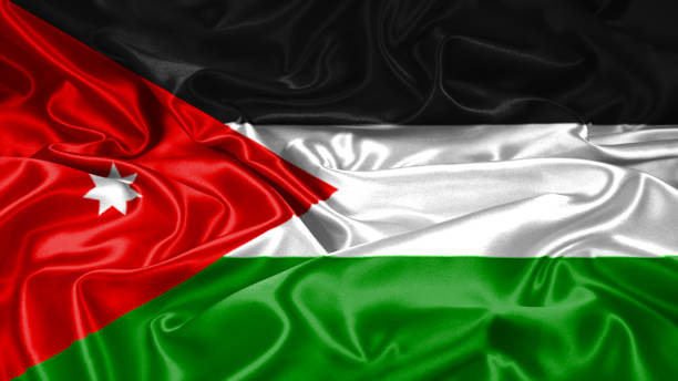 istock Jordan flag emblem seal on silk and satin 1086352674