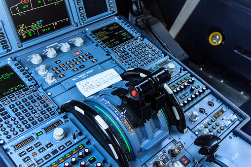 Console of a cockpit with its instruments