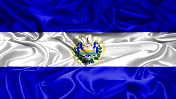 istock El Salvador flag on silk and satin texture with mask 1086357004