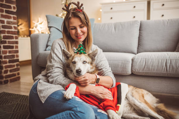 istock Christmas masking with dog 1086365528