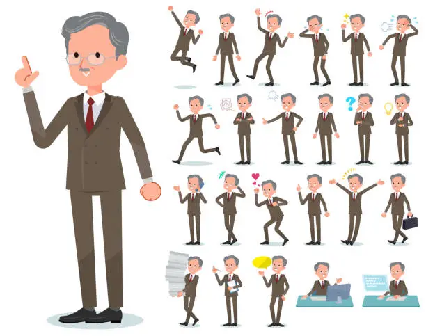 Vector illustration of flat type Double suit old men_emotion