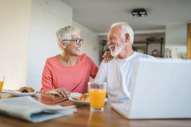 istock Couple of senior enjoying their breakfast 1086367672