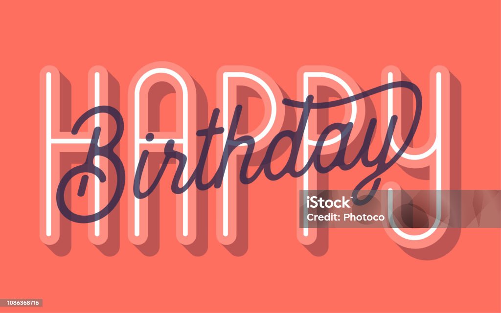 Biglietto di buon compleanno (colore dell'anno 2019: corallo vivente) Illustrazione vettoriale - arte vettoriale royalty-free di Compleanno