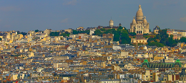 Sacre Coeur and Montmartre panorama from above – Paris aerial view, France