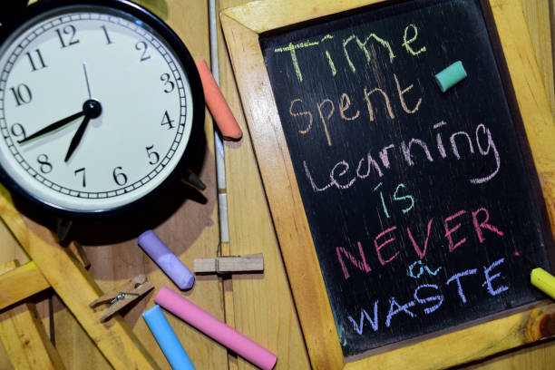 istock Time Spent Learning is Never a Waste on phrase colorful handwritten on chalkboard 1086376404