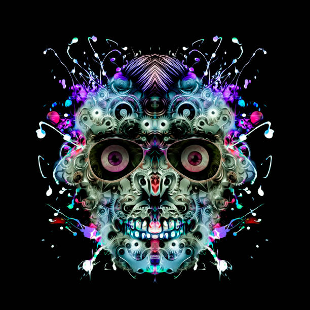 Mechanical human face made of gears on white background