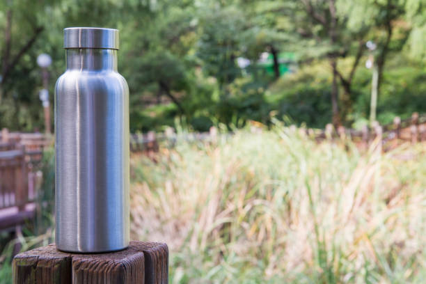istock Insulated Stainless Steel Bottle in the forest 1086381536