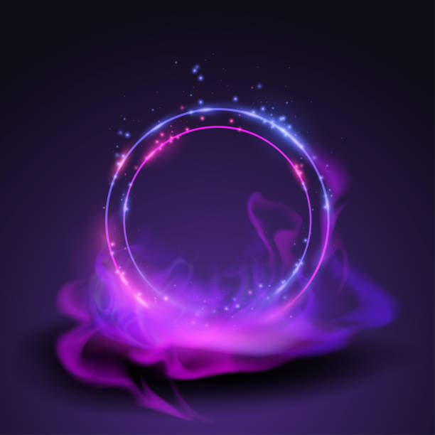 Magic neon rings Magic neon rings in vector aura stock illustrations
