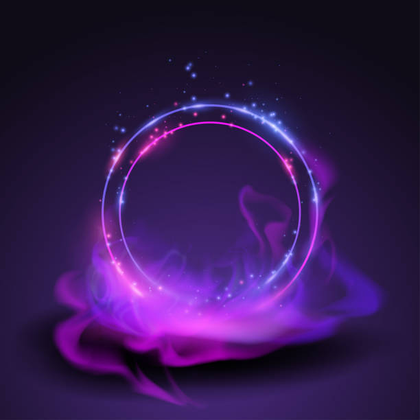 Magic neon rings Magic neon rings in vector magician stock illustrations