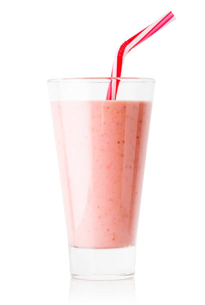 istock Berry smoothie or yogurt in tall glass with straw 1086387658