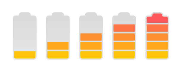 Battery icon vector Full charge energy for mobile phone. A set of icons of the information state of the battery. Vector illustration. phone charging station icon stock illustrations